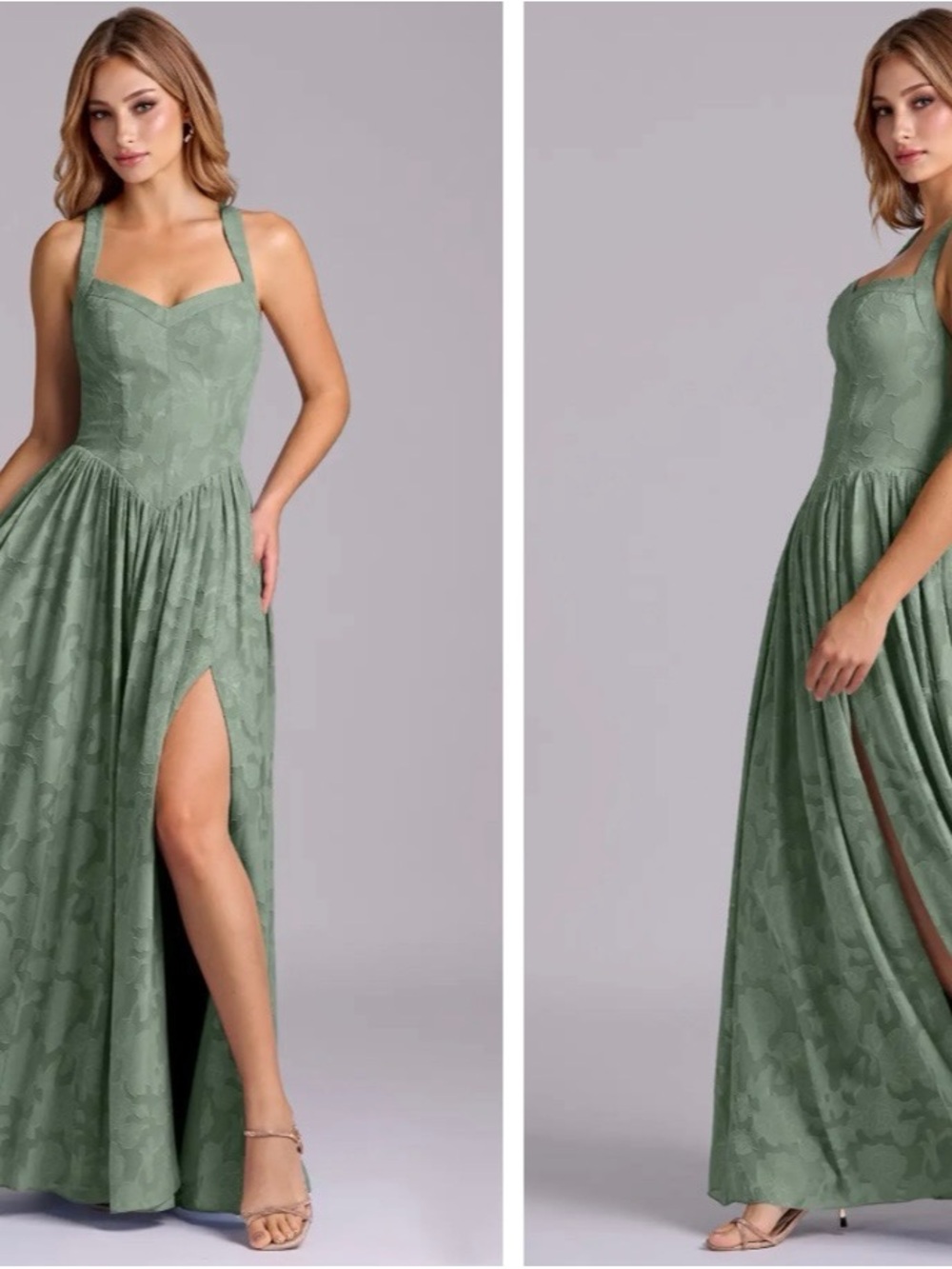 Azazie Sage Green Textured Sweetheart Maxi Dress with High Slit